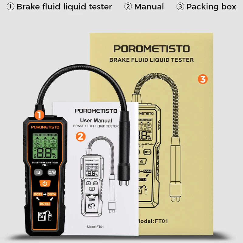 FT01 Automotive Bremsflüssigkeit Bremsöl Tester Tragbare Digitale Bremsflüssigkeit Tester DOT3/DOT4/DOT5.1 Test Mit Flexible Sonde
