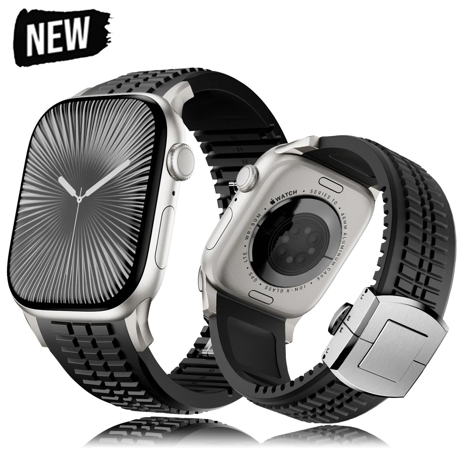 

Sports Band for Apple Watch 46mm 45mm 44mm 42mm Rubber Strap for Iwatch Ultra 2/1 49mm Series 10 9 8 7 Se 6 5 4 Correa Bracelet