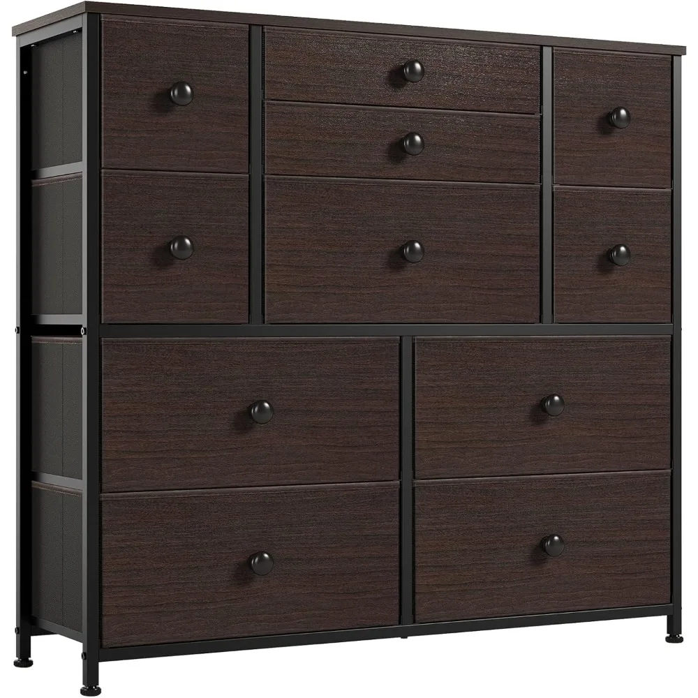 

11 Drawer Dresser for Bedroom Faux Leather Chest of Drawers Fabric Dresser with Wooden Top Storage Organizer Unit