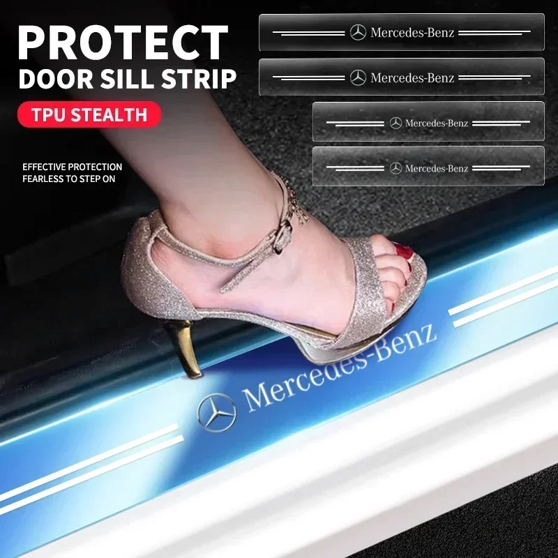 

4 шт. наклейка на порог автомобиля, устойчивая к царапинам прозрачная защитная пленка для Mercedes Benz AMG C E S A GLE 3) W205 W176 W221