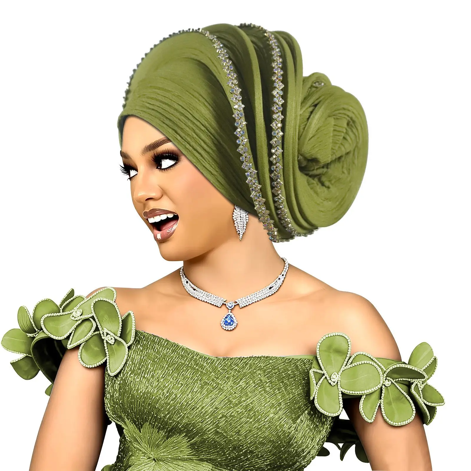Shiny Rhinestone Spiral Turban Cap For Women African Head Wrap Nigeria Auto Gele Wedding Party Hijab Bonnet Muslim Decor Fashion