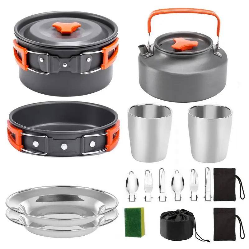 

Camping Cookware Kit Outdoor Aluminum Cooking Set Water Kettle Pan Pot Travelling Hiking Picnic BBQ Tableware Equipment