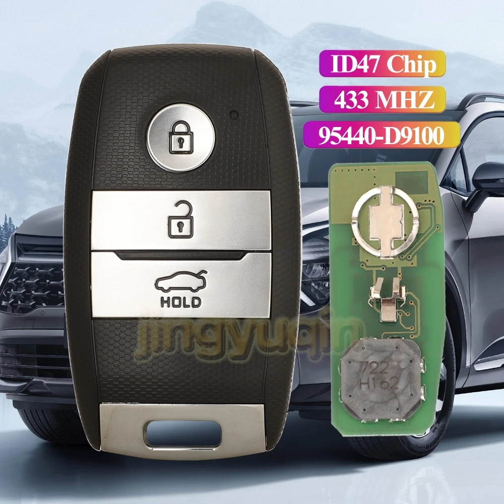 

Jingyuqin Remote Car Key Control Fob 433MHZ ID47 Chip For Kia Sportage 2016 Smart Fob 3 Button 95440-D9100/95440-D9510