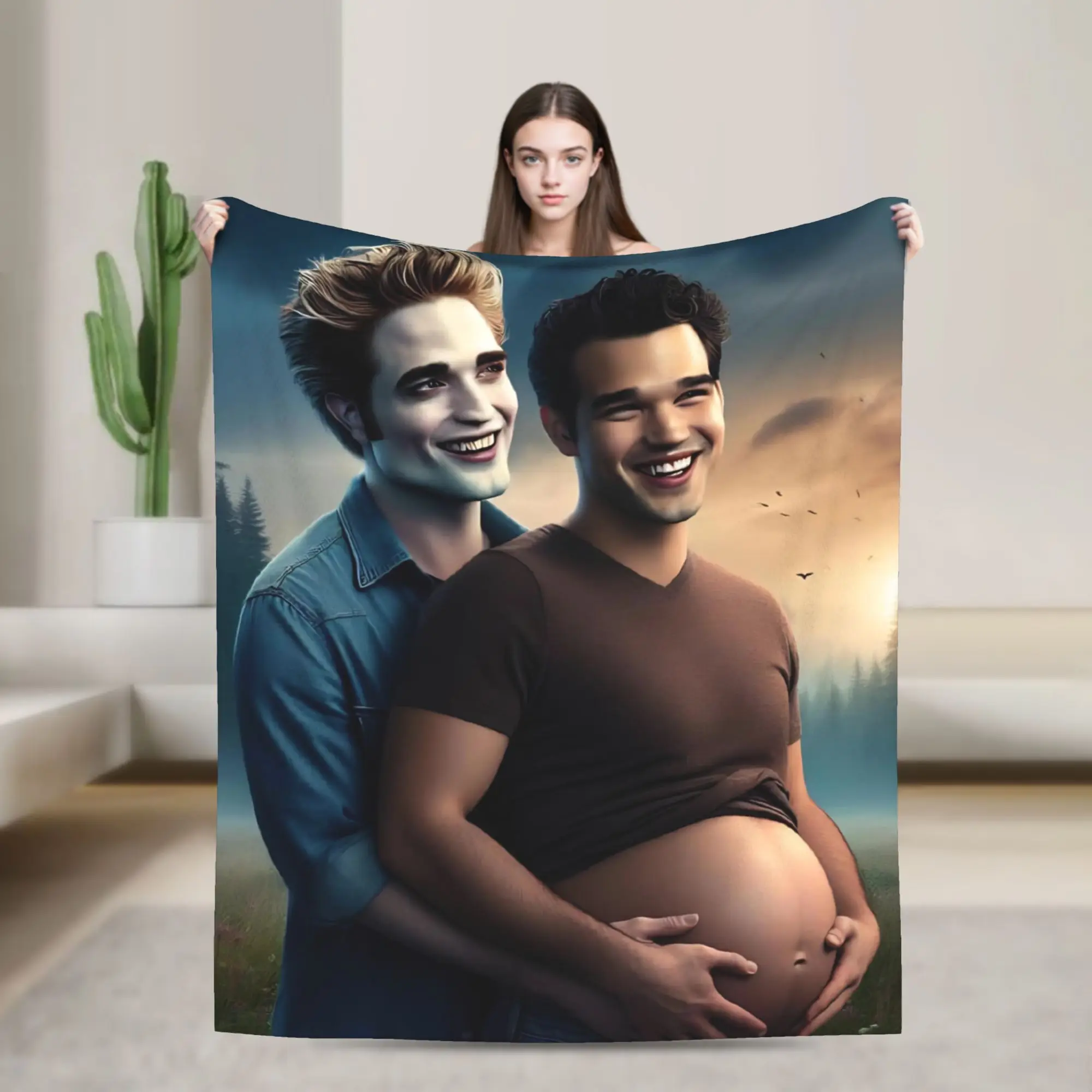 The Twilight Saga Movie Blanket Fleece Spring/Autumn Funny Jacob Edward Vampire  Warm Throw Blanket for Bed Travel Bedding Throw