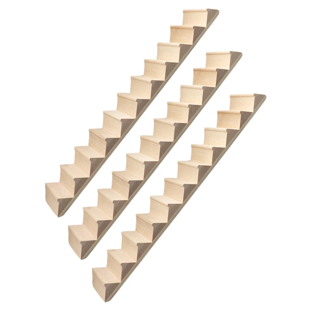 3개 미니어처 나무 계단 1:12 스케일 DIY 무도색 계단 인형집 장식 시뮬레이션 가구 어린이 놀이집