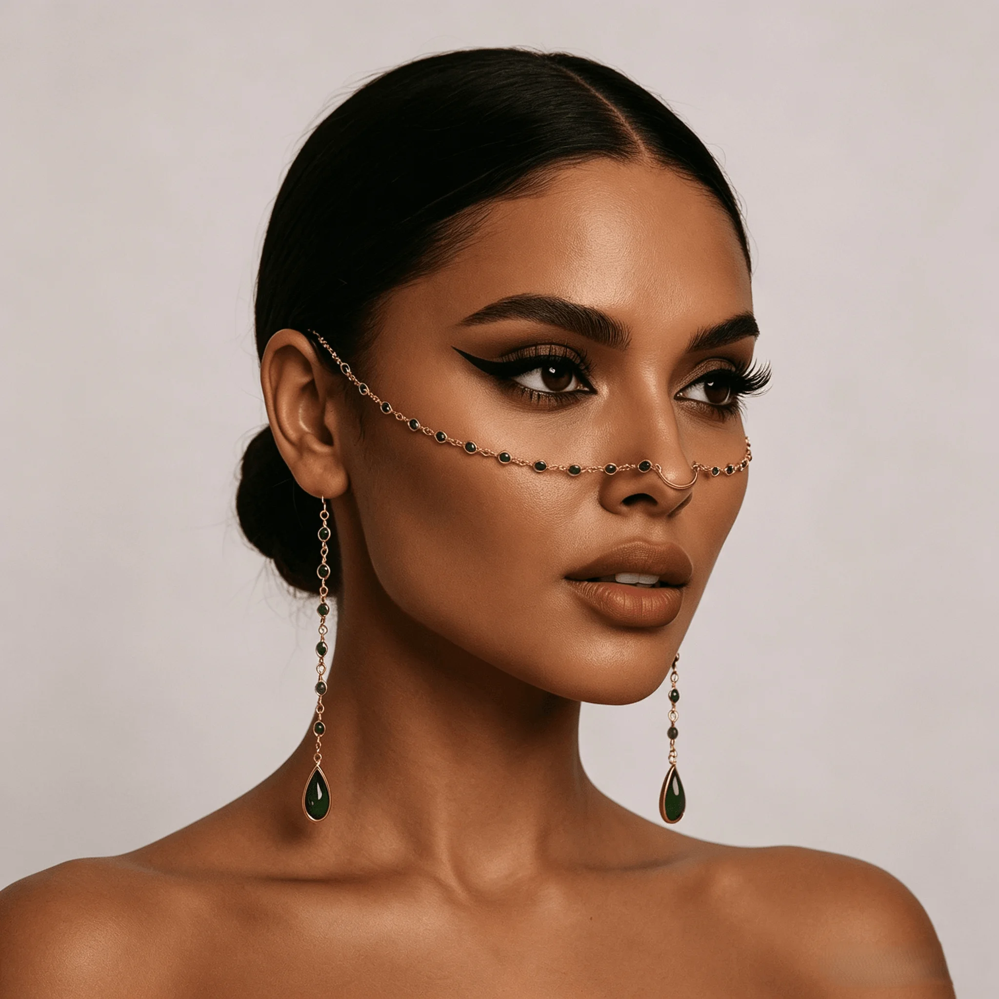 Crystal Face Chain for Women Rhinestone Nose Ring Chain Dual Tassel Drop Pendant Facial Jewelry Adjustable Boho Bohemian Party