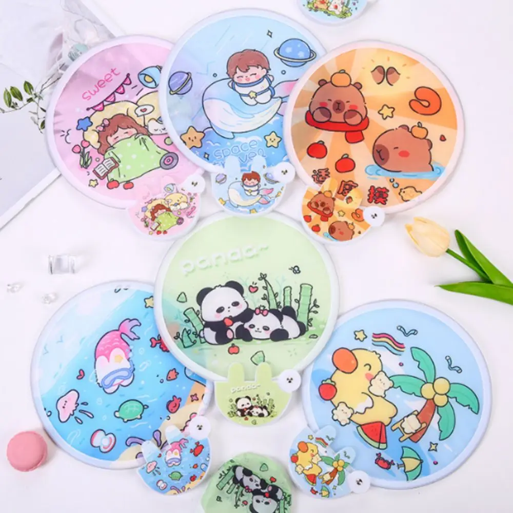 

Circular Fan Cartoon Flying Disk Fan Cooling Round Folding Fan with Handle Collapsible Fan Group Fan Summer