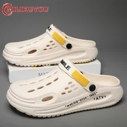 Summer Men Slippers Fashion Thick Bottom Hole Shoes EVA Slippers Anti Slip Baotou Slippers Outdoor Beach Female Garden Shoes2024