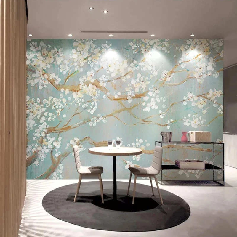Customized Wallpaper 3D Hand-painted Oil Painting Cherry Blossoms Flower tree Mural Living room TV background bedroom restaurant