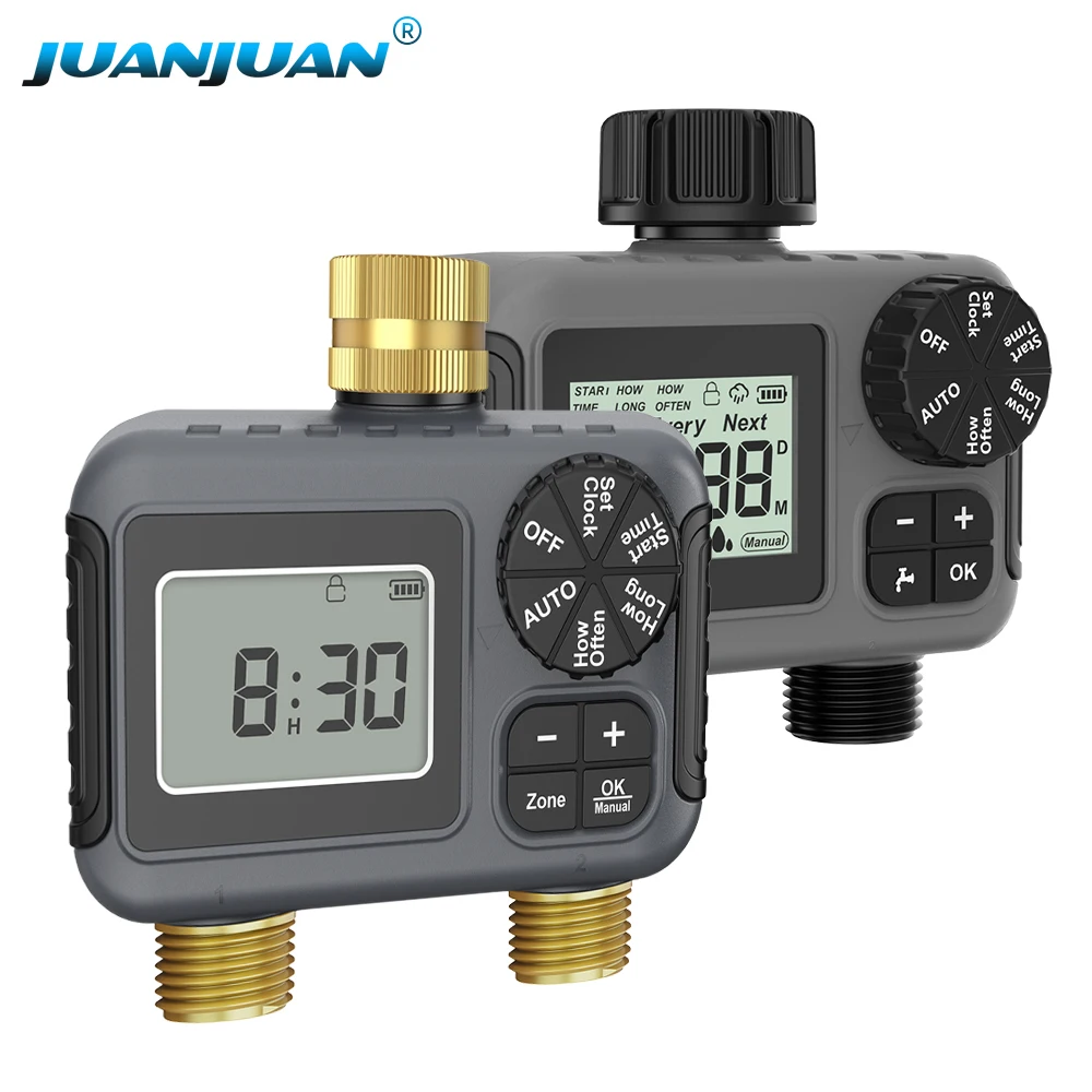 

Automatic Irrigation Timer LCD Display Watering Timer Dual Outlets Irrigation Control System Timed Water Valve for Garden Lawn