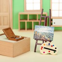 1:12 Dollhouse Furniture Miniature Easel Wood Box Drawing Board Artist Paint Pen Dolls DIY Model Set Toys Doll House Accessories