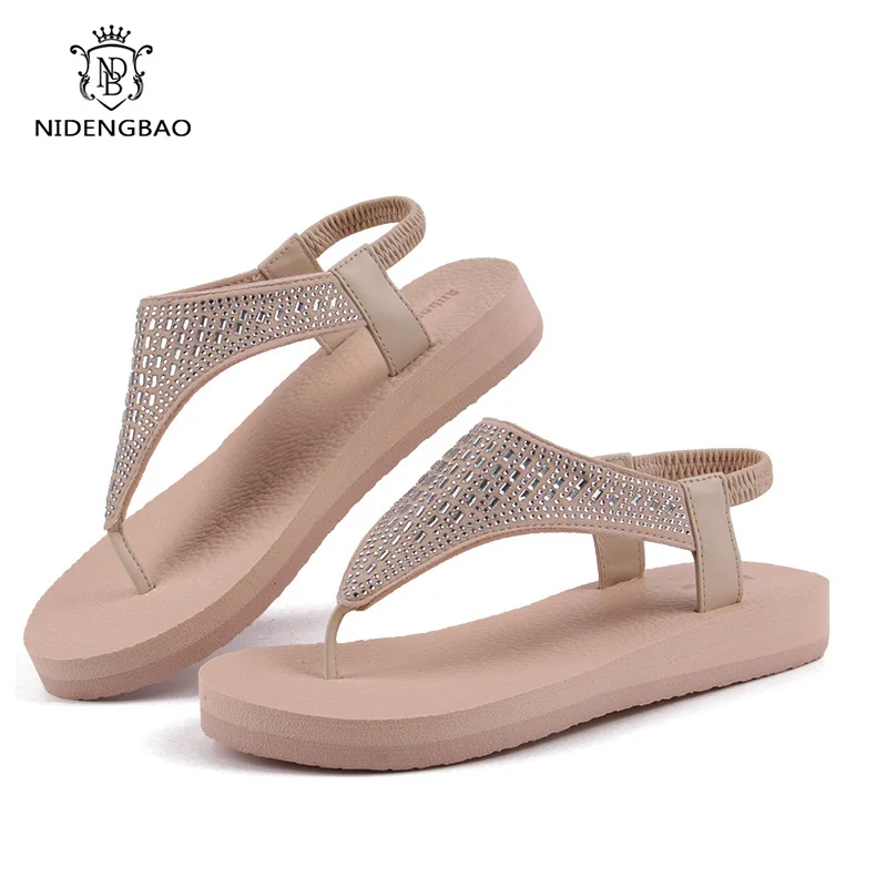 Big Size 35-44 Women Yoga Sandals Summer Sandals Retro Shoes Female Elastic Straps Comfy Flats Beach Shoes Women Flip Flops