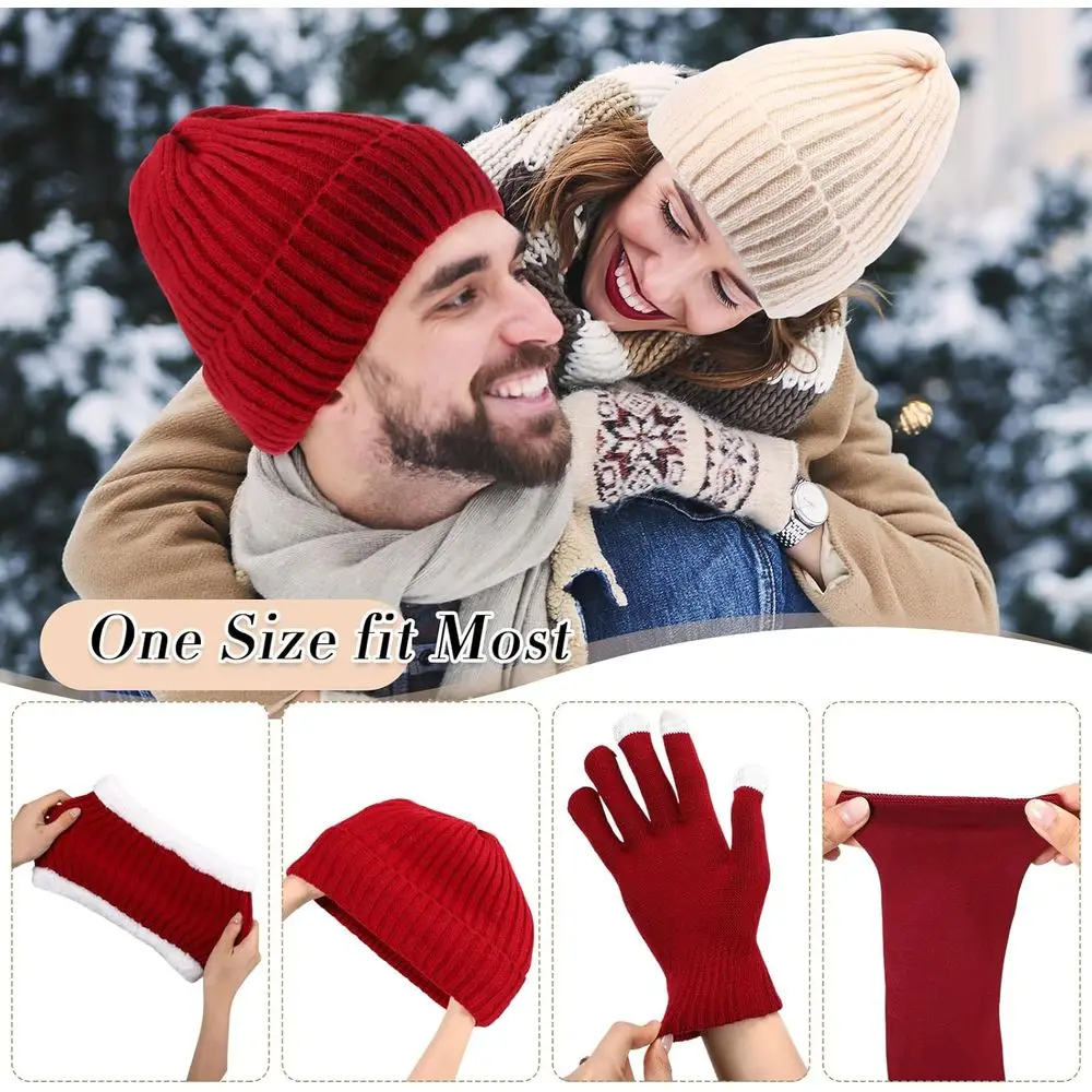 طقم قبعة صوف شتوية للسيدات وشاح وقفازات وجوارب مع قفازات تعمل باللمس لهدايا عيد الميلاد