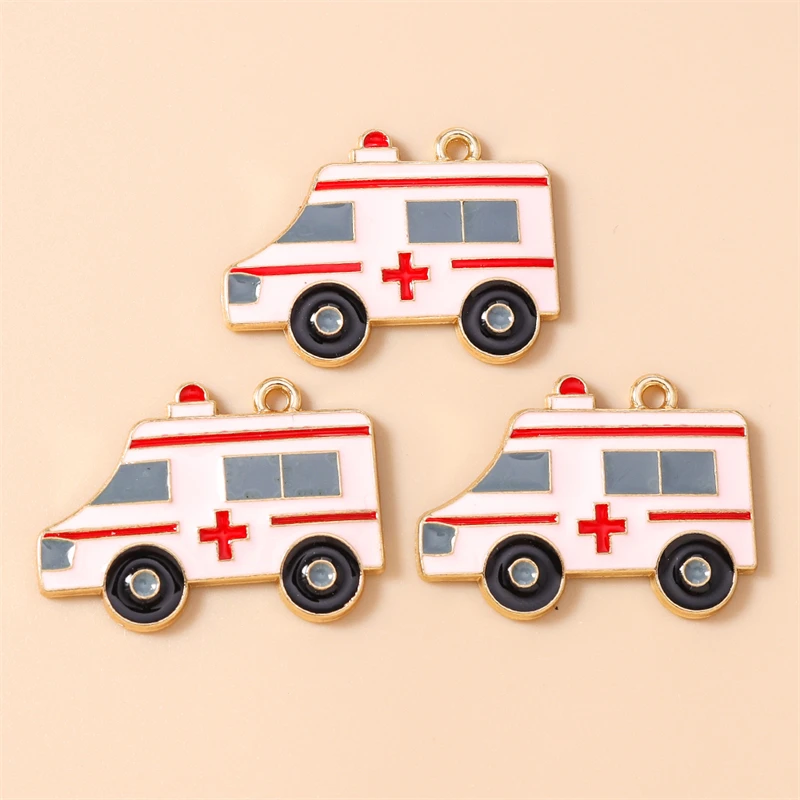 20 Stück 30 x 22 mm niedliche Emaille-Anhänger für medizinische Krankenwagen, für die Herstellung von Halsketten, Ohrringen, Armbändern, DIY-Handwerk, Schmuckzubehör – Detail 5