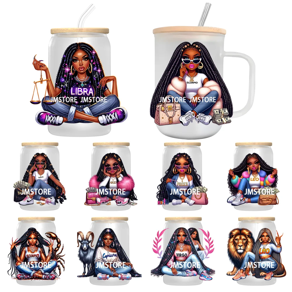 

Black Girl Zodiac UV DTF Transfers Stickers Decals For Libbey Cold Cups Mugs Tumbler Waterproof Hip Hop African American Woman