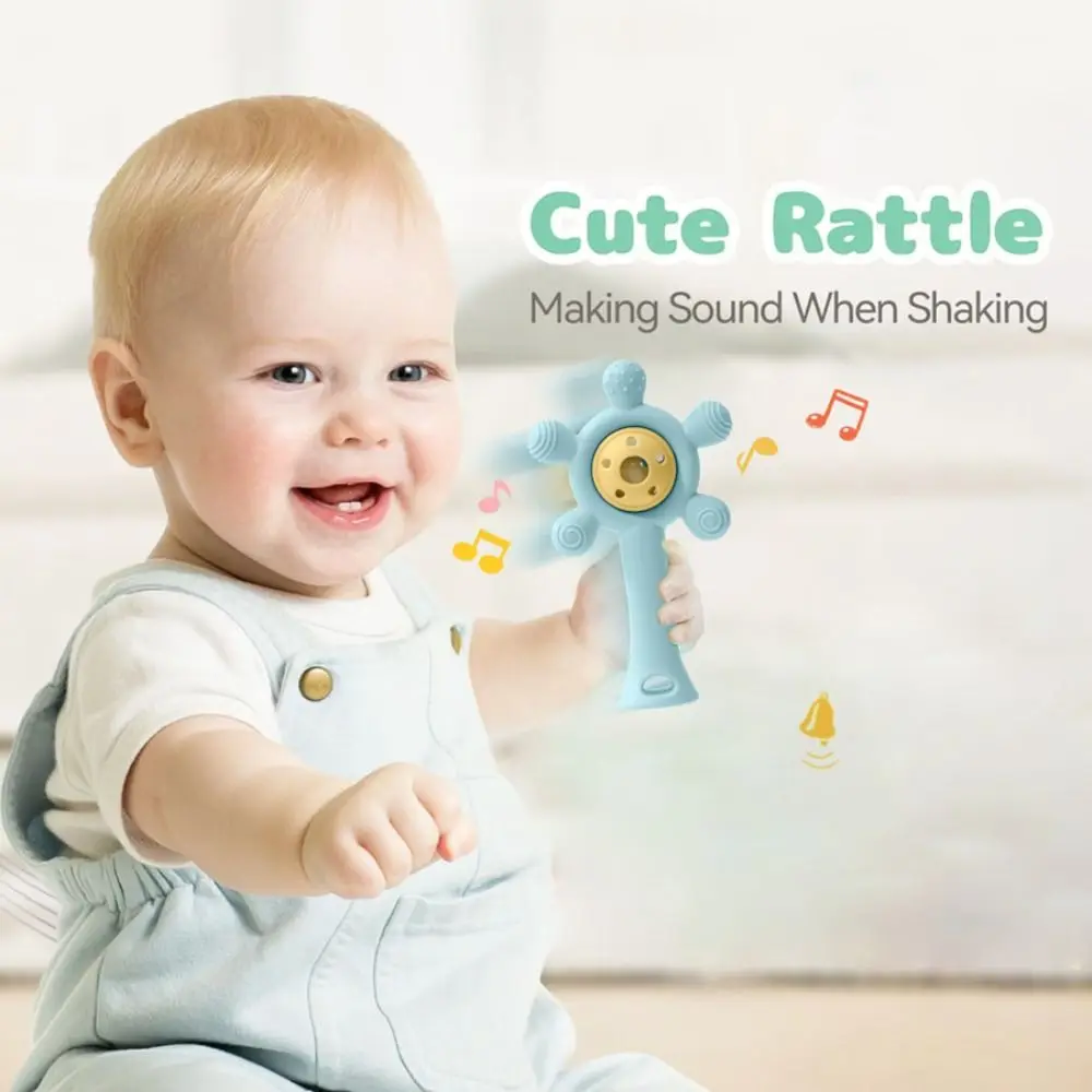 Silicone Kids Teether Toy Developmental Infant Grab Shake Baby Rattle Toy Soft Wheels Shape Toddlers Teething Chewing Toy