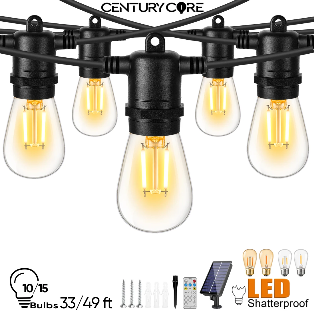 

Solar String Lights Outdoor E27 S14 Waterproof Shatterproof Garden USB Charging Remote Control Dimmable Solar Power Patio Lights