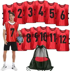 Scrimmage Training Vest (12 Pack) Team Sports Pinnies Jerseys for Adult Youth Soccer Bibs Numbered Practice Jerseys