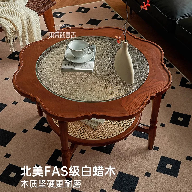 France Solid Wood Cafe Tables Modern Simplicity Double Layer Living Room Coffee Tables Balcony Garden Cafe Furniture Kawowy FYCT