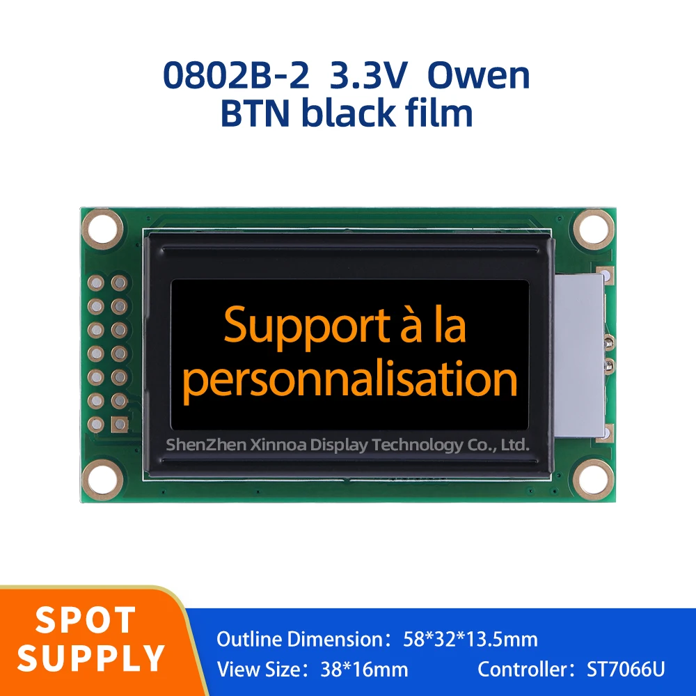 

Source Manufacturer'S Character LCD Module Display Screen BTN Black Film Yellow Letters 0802B-2 3.3V European 87 * 60MM