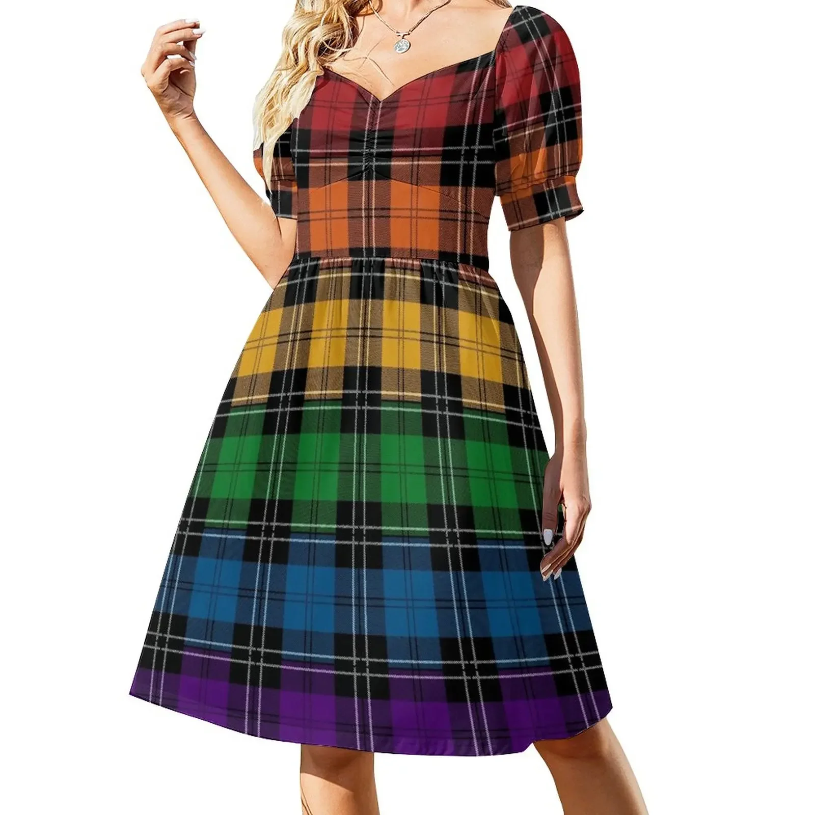 

Seamless Reapeating Plaid LGBTQ Pride Rainbow Flag Pattern Short-Sleeved Dress Casual dresses elegant party dress for women 2025