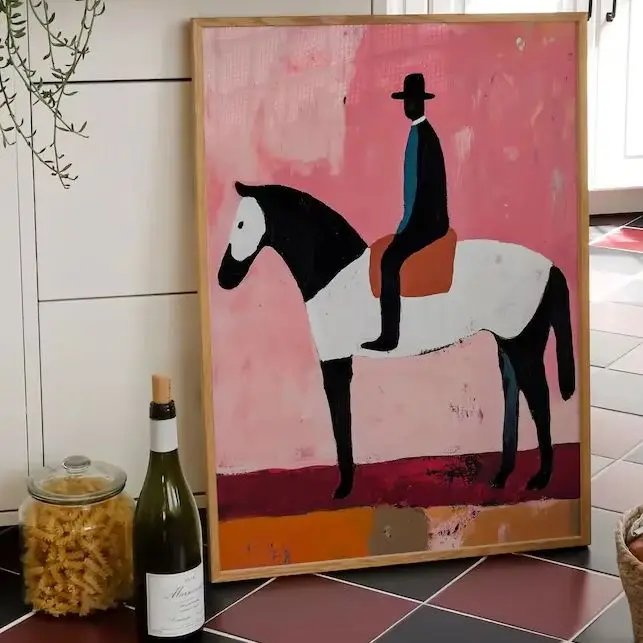 Modern Minimalist Abstract Cowboy Horse Wall Art Print - Bold mid Century Inspired Western Decor Digital Download Poster