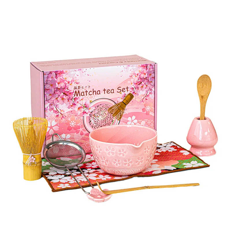 Matcha Whisk Set, Ceramic Bowl Matcha Kit & Handcrafted Bamboo Chasen, Complete 4/5 Pcs Matcha Set for Valentine's Day Gifts
