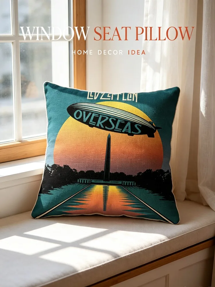 Led Zeppelin Rock Band Airship Print Peach Skin Throw Pillow Covers, Vintage Retro Mothership Blimp Square Cushion Cases, Soft P