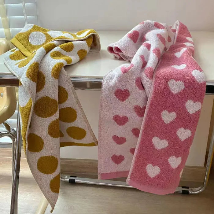 

Cotton Towel Dots Stars Striped Heart Pattern Soft Face Towel Super Absorbent Thick Hand Towels for Bathroom Kids Adults