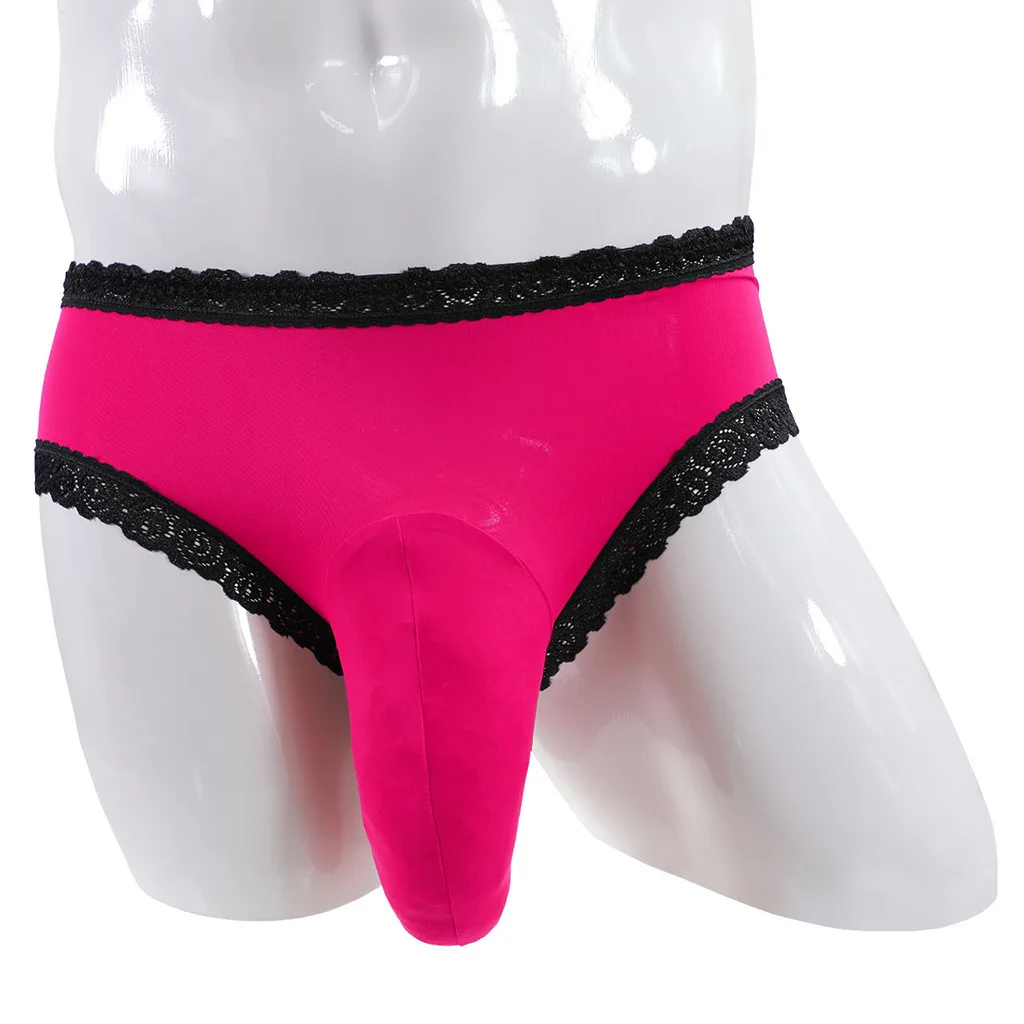 Men's Semi-Transparent Lace Briefs, Sexy Sheer Low-Rise Butt-Lifting Bikini Panties, Breathable Floral Mesh Underwear