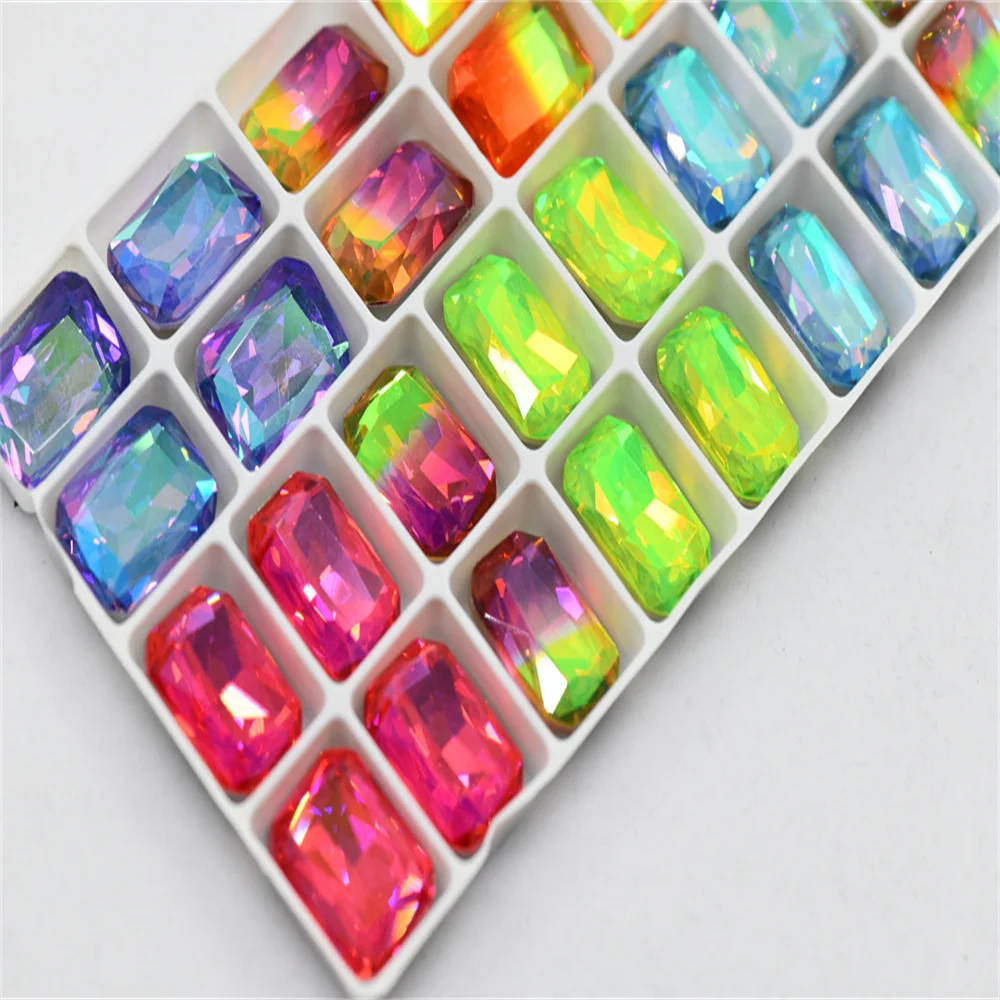 k9 Rectangle mixed color Rhinestones Glass Strass pointback Glitter For Clothes DIY Sewing Beads For Jewelry 13x18mm 28pcs
