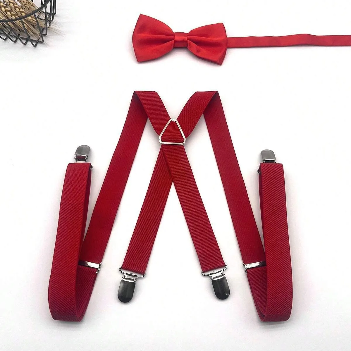 2pcs Adult Suspender 4Clips X 2.5cm Men's Bow Tie Set Audio-Technica Elastic Wedding Performance Decoration Braces for Women