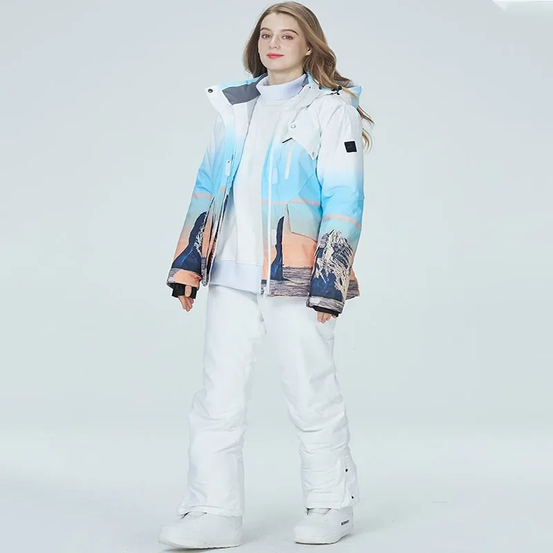 2025 Новый лыжный костюм для пары, двухбортный женский уличный дышащий ветрозащитный износостойкий мужской свободный спортивный лыжный костюм, комплект