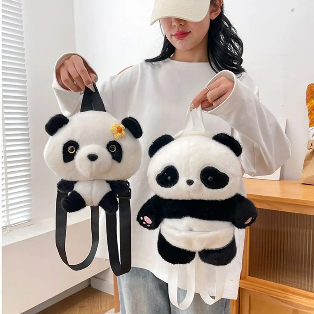 Casual Stuffed Animals Panda Backpack Plush Toy Fluffy Plush Shoulder Bag Cute Cartoon Soft Schoolbags Coin Purse