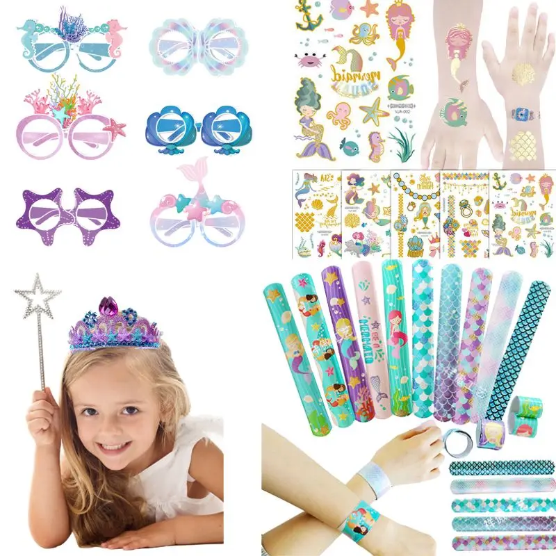 

Little Mermaid Party Favors Slap Bracelet Tattoo Stickers Headband Crown Photo Frame props Birthday Party Decoration Girl Gifts