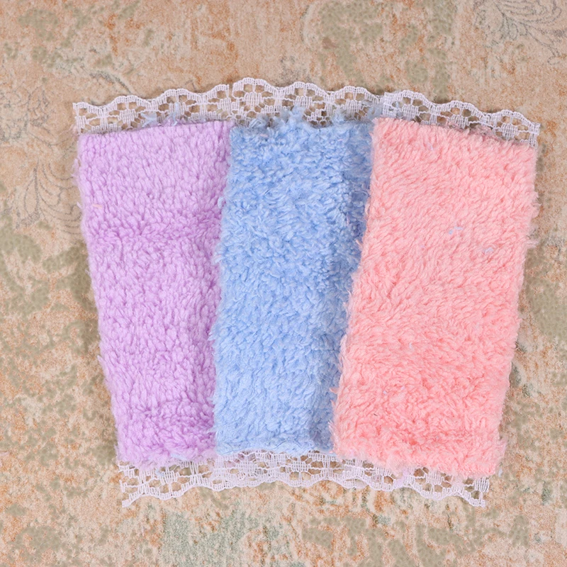 3Pcs/Set DIY Bathroom Ornaments Dollhouse Mini Bathroom Lace Towel Bath Towel Model For Doll House Decor Kids Pretend Play Toys