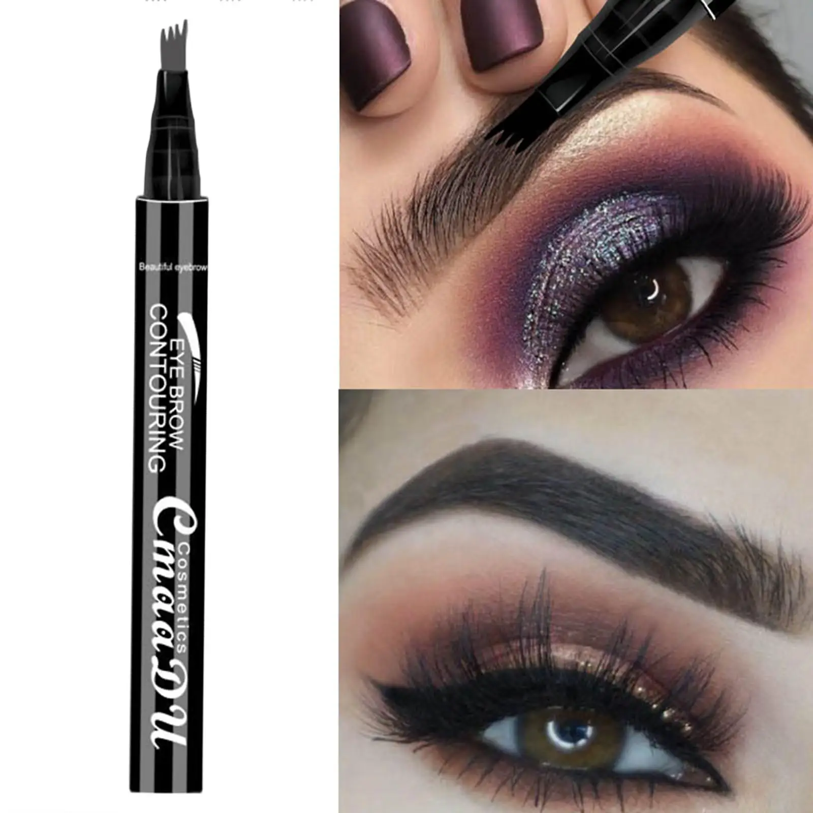 Caneta de sobrancelha microblading com 4 pontas de garfo, formulação líquida, lápis de sobrancelha à prova de manchas para maquiagem natural 3D à prova d'água