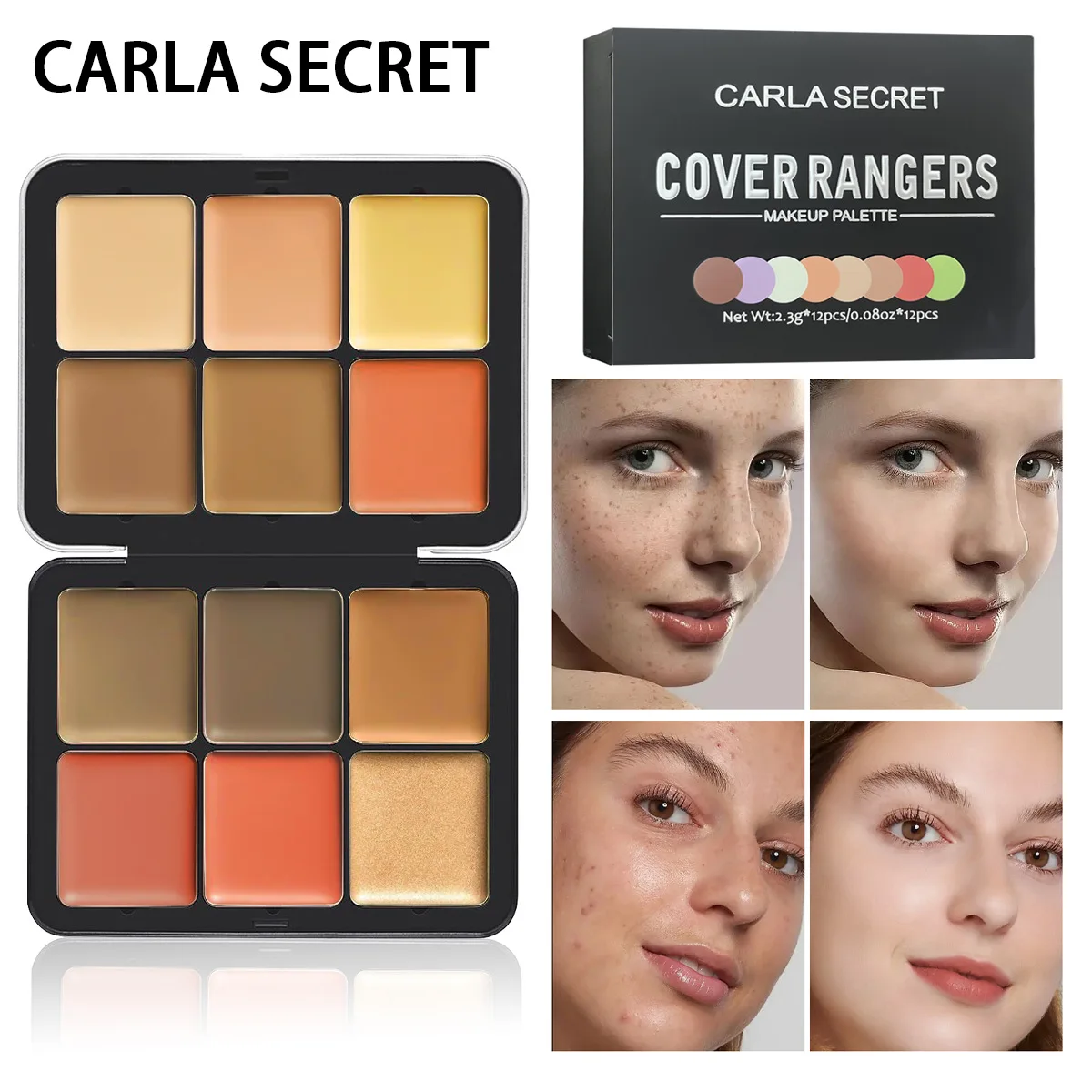 

12-Color Iron Box Concealer Repair Tray Waterproof Three-dimensional Natural Face Brightening Concealer Contour for Dark Skin