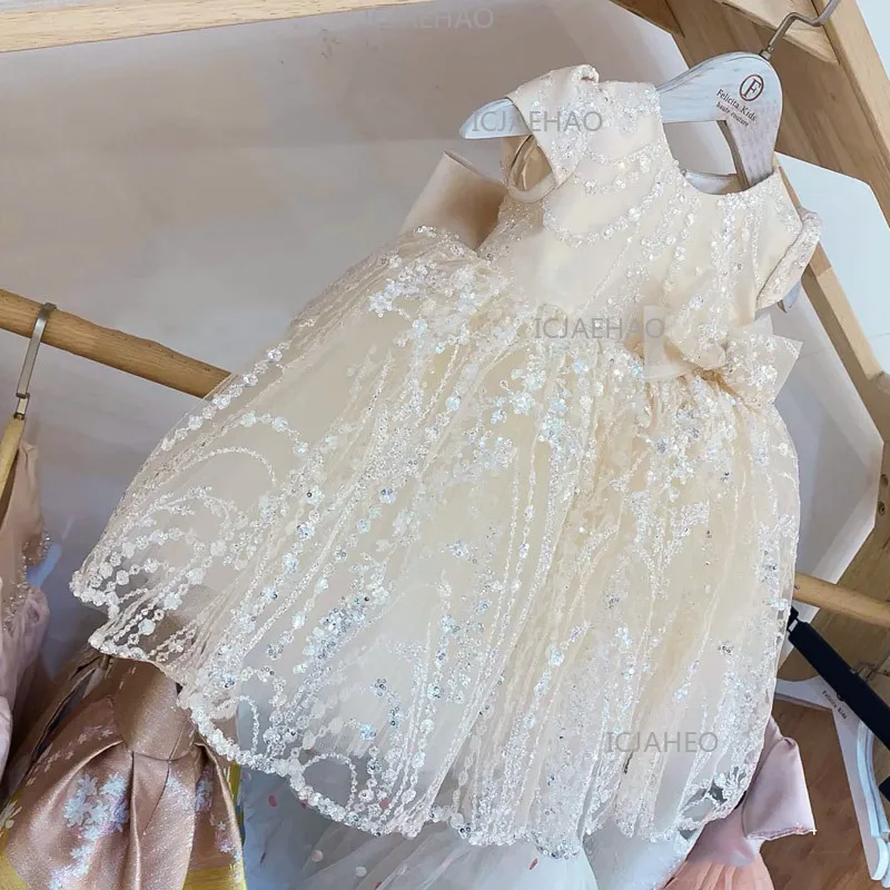 Kids Formal Princess Dress Children Flower Girl Wedding Baby First Birthday Host Girls Piano Performance Sequin Pageant Clothes
