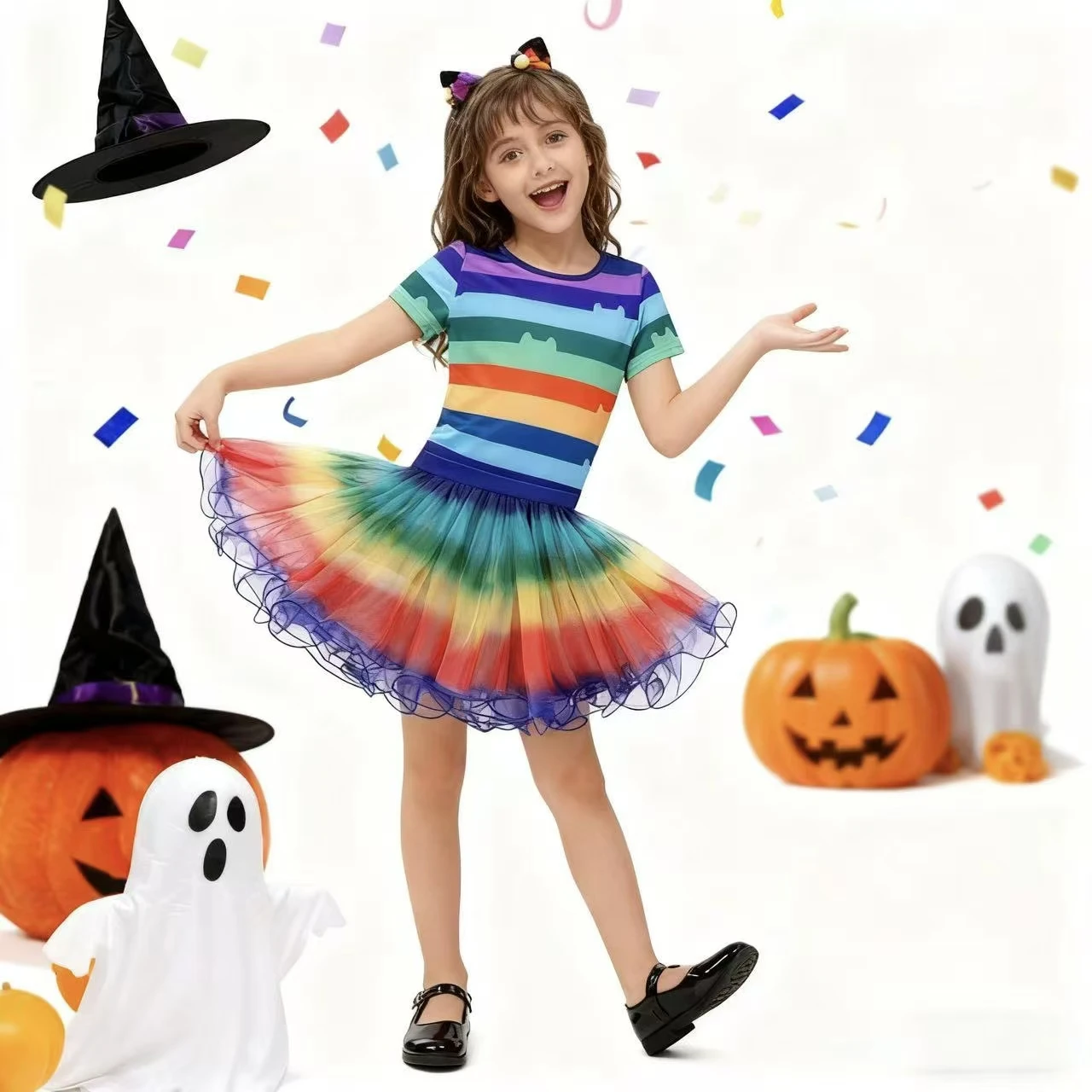 Gabby Dollhouse Girl-Camiseta de arcoíris + falda tutú + diadema, disfraz de Halloween, Carnaval, ropa de cumpleaños para niños de 4 a 10 años