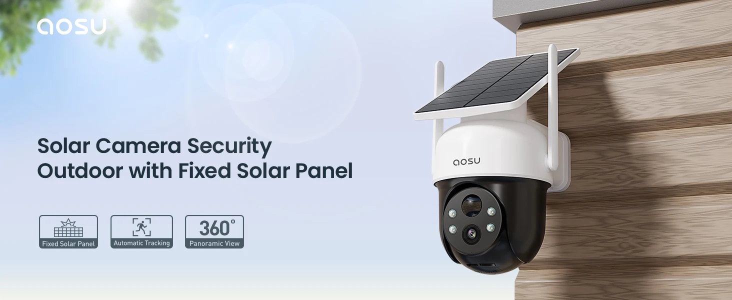 Renewed AOSU 5000mAh 3MP Solar Camera Outdoor Wireless Two-way Audio Security Camera Auto Tracking Solar Panel PTZ CCTV Camera