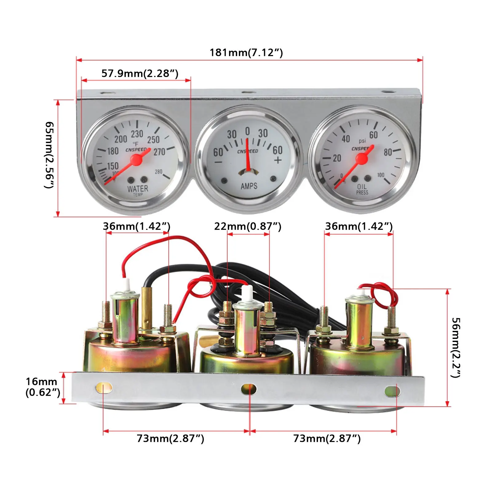 Water Temp Amp Meter Gauge With Sensor Triple Gauge Set Mechanical Chrome Panel Oil Press 52mm Auto Car Oil Pressure - view 3