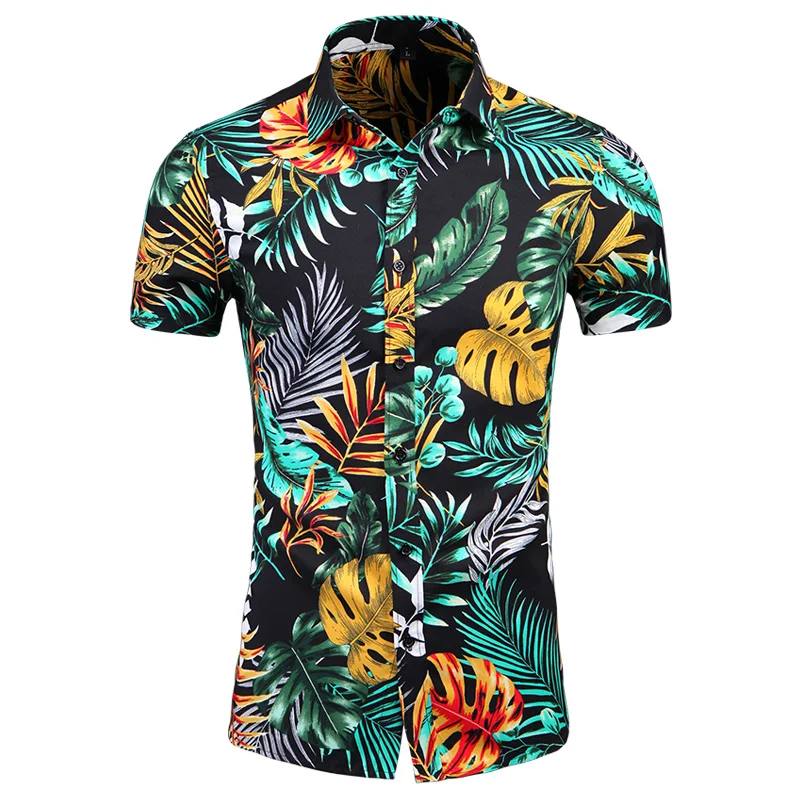 

Summer Breathable Men Hawaiian Shirts Men Coconut Tree Printed Short Sleeve Shirts Vacation Chemise Homme Plus Size 6Xl 7Xl