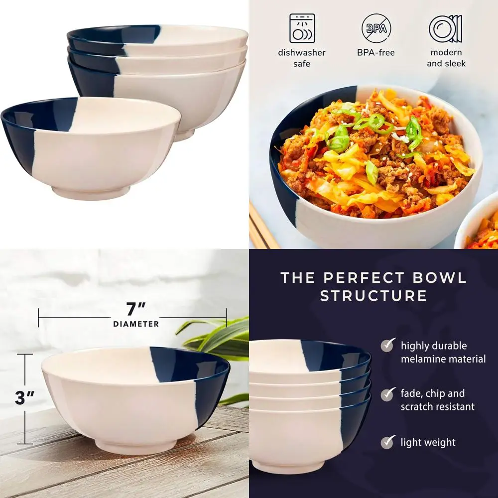 

Прочные меламиновые миски для пасты и салатов — устойчивые к разбиванию и сколам, можно мыть в посудомоечной машине, без BPA, набор из 4 предметов для вечеринок и отдыха на природе