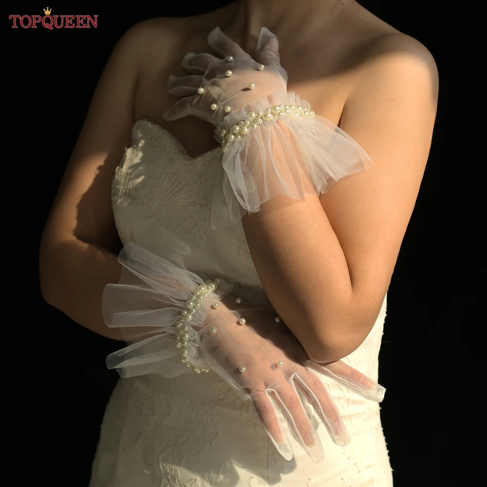 TOPQUEEN VM41 Elegant Bride Glove Vintage Wedding Gloves Elbow Length Finger Wedding Accessories Lady Pearl Bridal DIY Gloves