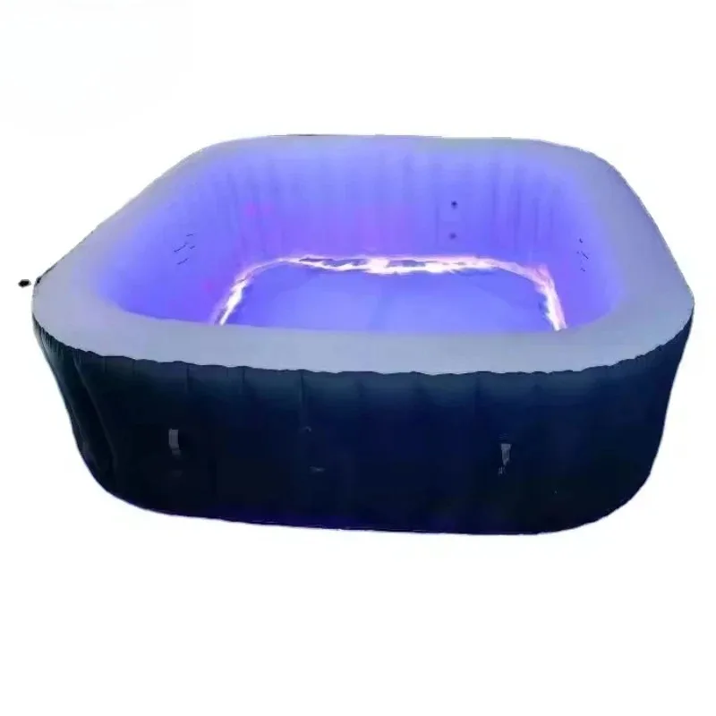 

peiqiOutdoor Portable Hot Tub 4-Person Square Inflatable Heated Pool Spa With LED Lights