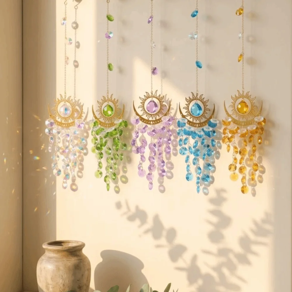 Dream Catcher Diamond Prisms Sun Catcher Light and Shadow Moon Eye Wind Chime AB Colourful Hanging Crystal Catcher Home