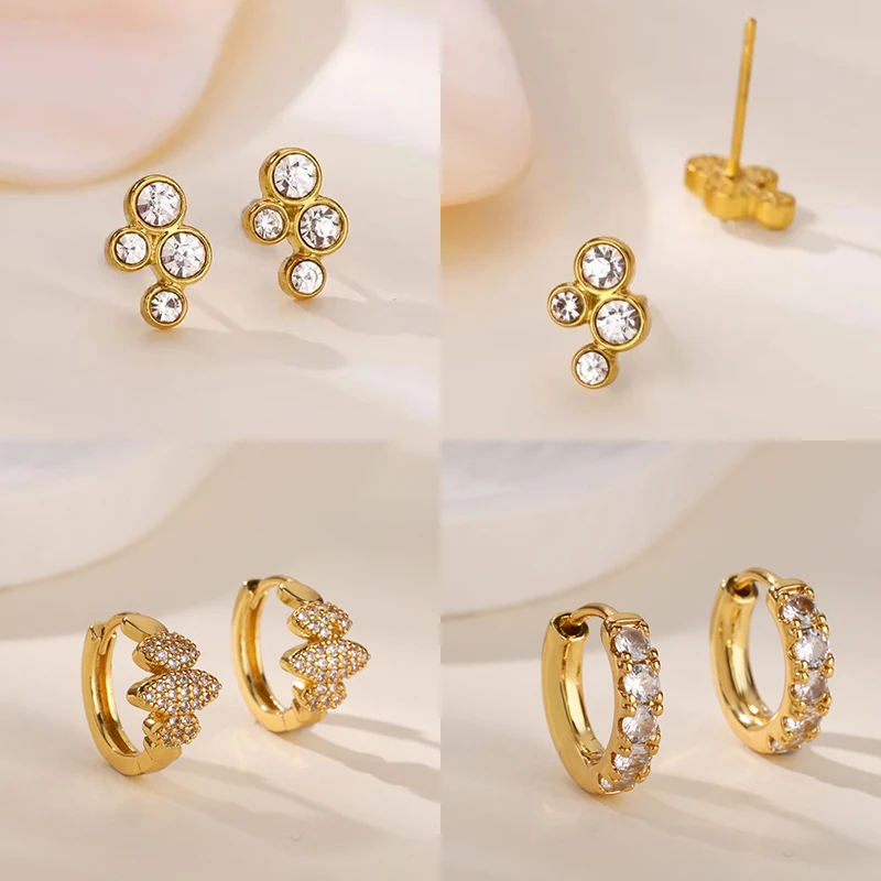 Winzige Zirkon Runde Geometrische Ohrringe Für Frauen Edelstahl Gold Farbe Kristall Luxus Ohrring Femme Weihnachten Schmuck Geschenk