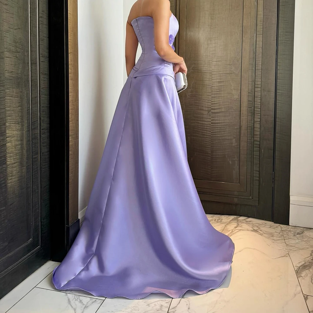 Robe de soirée sirène personnalisée, longueur au sol, sans bretelles, sans manches, robe de bal drapée à fleurs, dos nu, à la mode