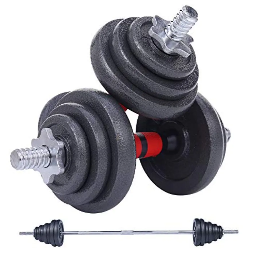 Home gym adjustable dumbbells and barbell set, cast iron with black epoxy coating, 22/33/44/66/105 lbs, anti-slip textured hand